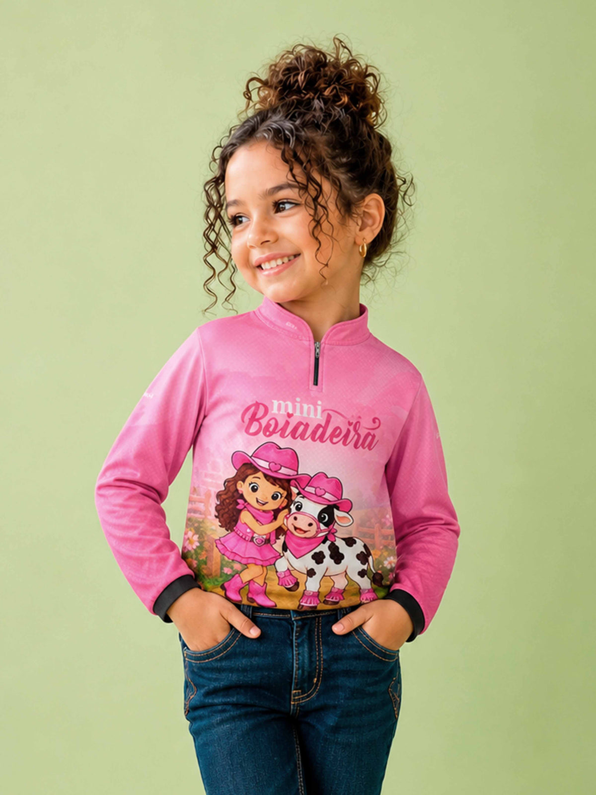 Camisa Agro Kids Mini Boiadeira Melhores Amigas Cowgirl Rosa com Proteção UV50