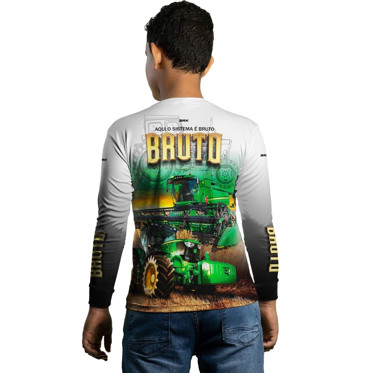 Camisa Branca Brk John Deere Aqui o Sistema é Bruto com Proteção Solar UV50+ - Brk Agro