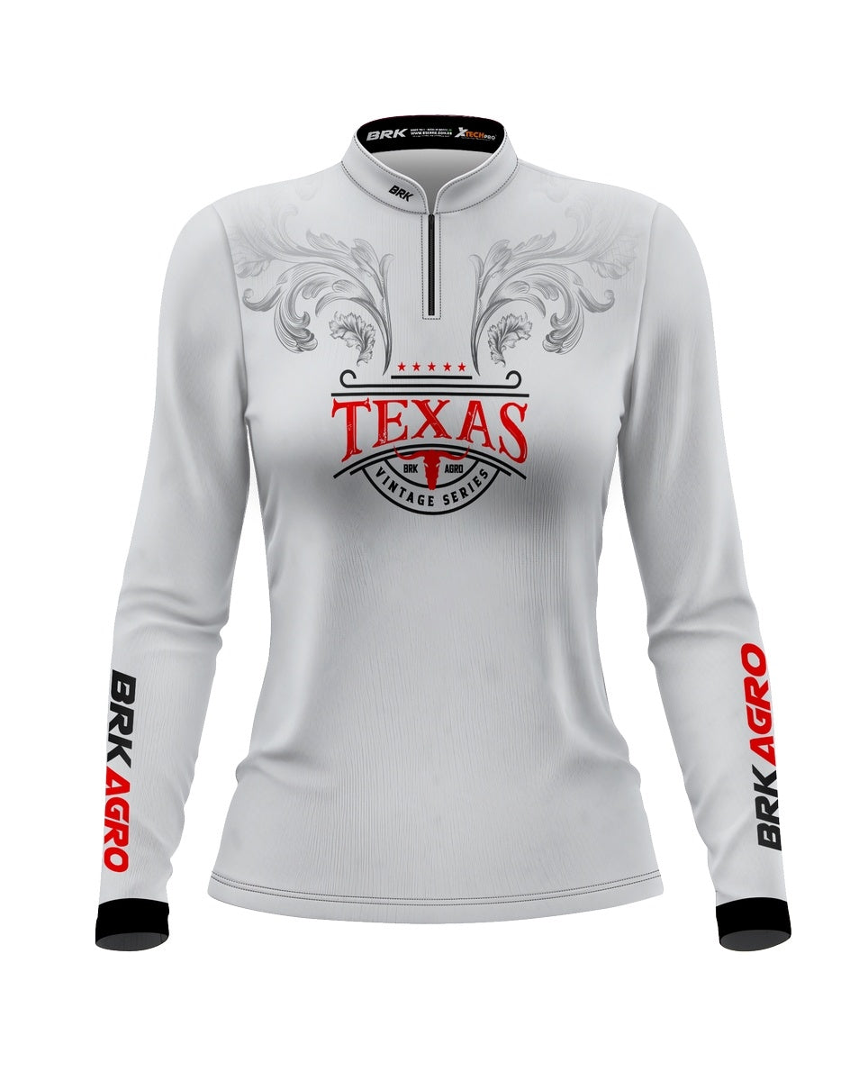 Camisa Agro Brk Feminina Texas Vintage Branca com Proteção com Proteção Solar UV50+ - BRK AGRO