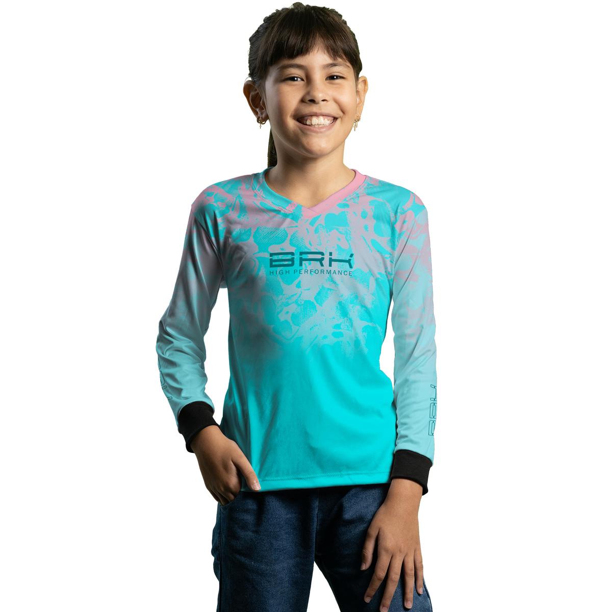 Camisa Agro Brk Feminina Ciano com Rosa com Proteção Solar UV50+ - Brk Agro