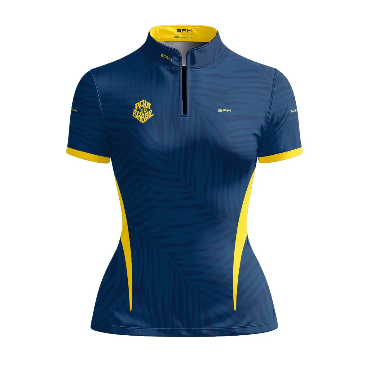 Camiseta Brk Feminina Aqui é o Brasil Tropical Azul Marinho com Proteção UV50 - Brk Agro