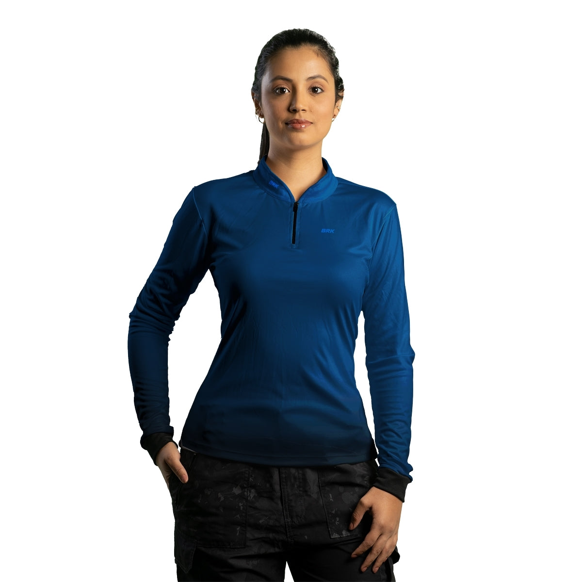 Camisa Feminina Brk Basic Azul Naval com Proteção Solar UV50 Envio Imediato - Brk Agro