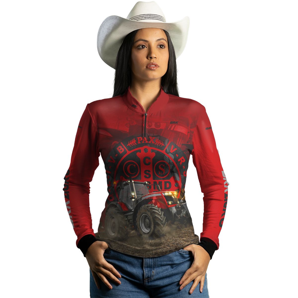 Camisa Agro Feminina Brk Trator São Bento Vermelha com UV50+ - Brk Agro