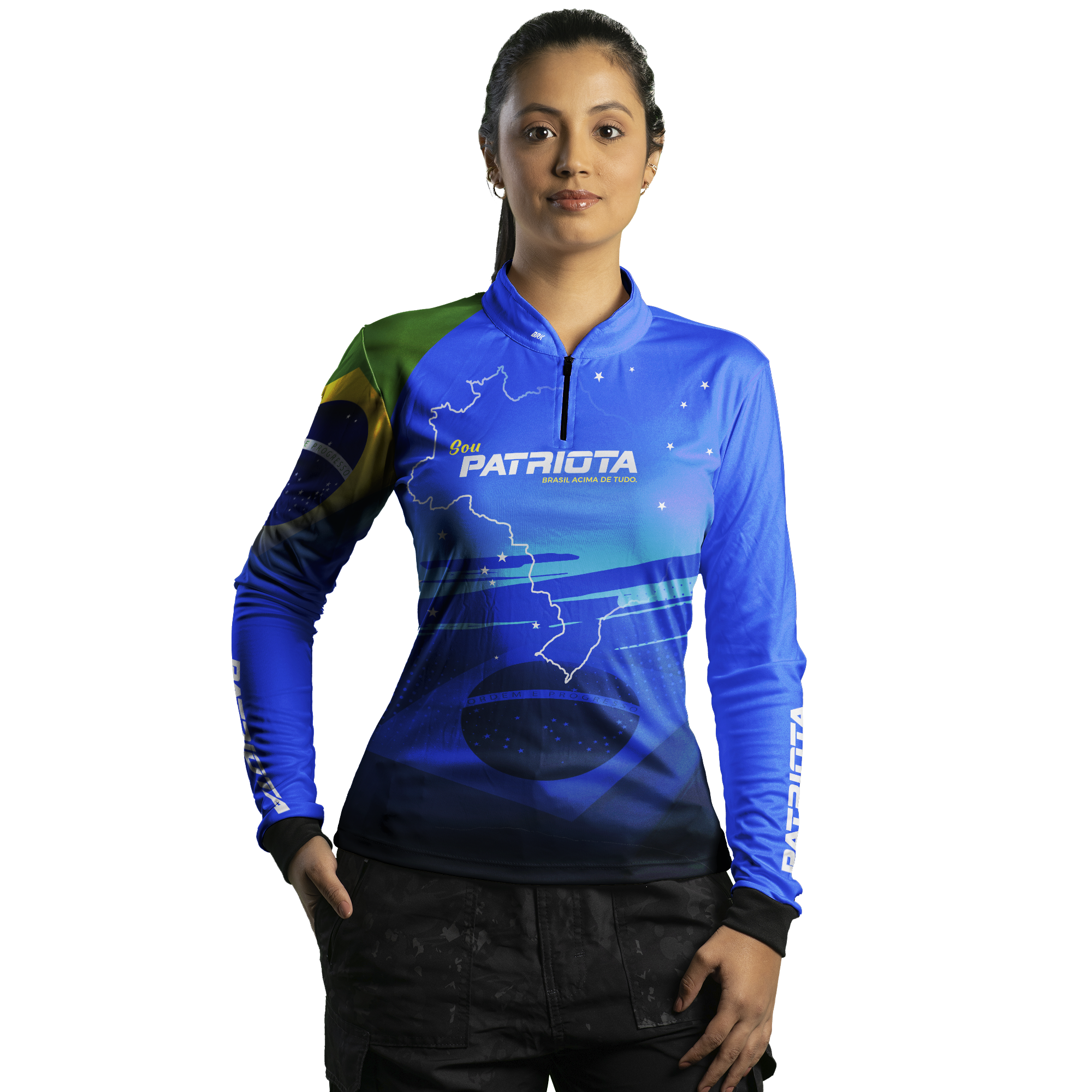 Camisa Agro Feminina Brk Básica Patriota Azul Bandeira do Brasil com Proteção UV50+ - Brk Agro