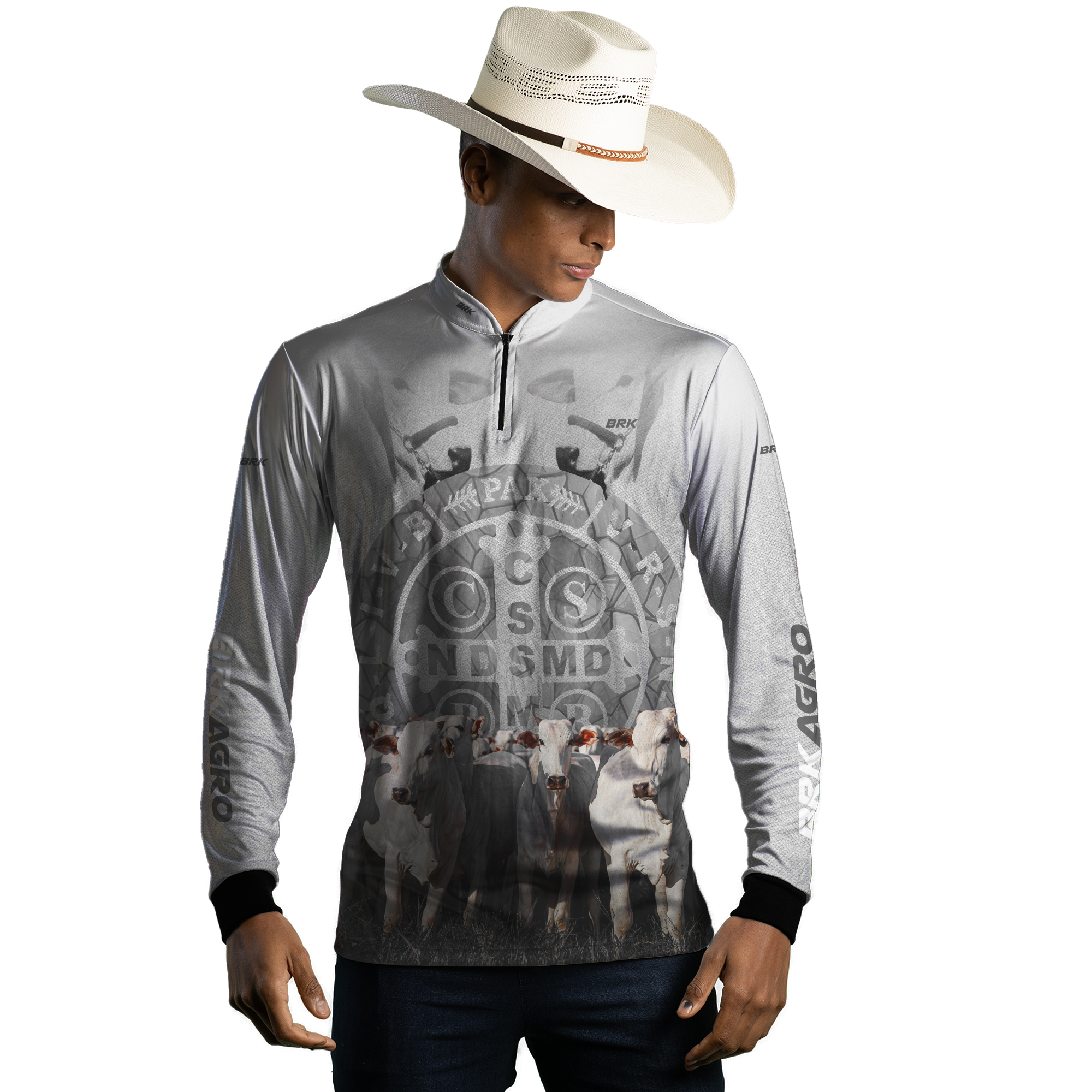 Kit 1 Boné Trucker Agro São Bento + 1 Camisa Agro Brk Pecuária Branca São Bento com Proteção UV50+ - Brk Agro