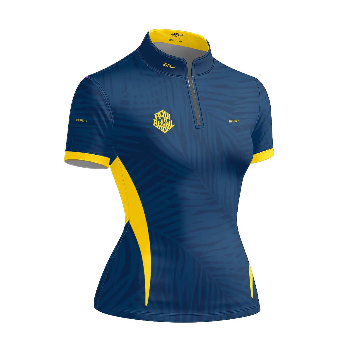 Camiseta Brk Feminina Aqui é o Brasil Tropical Azul Marinho com Proteção UV50 - Brk Agro