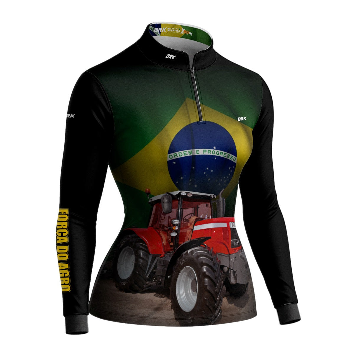 Camisa Agro Feminina Brk Trator Vermelho Bandeira do Brasil com Proteção UV50+ - Brk Agro