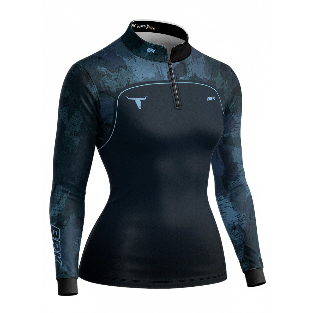 Camisa Agro Feminina Brk Camo Long Horn Brasil Azul com Proteção Solar UV50+ - Brk Agro