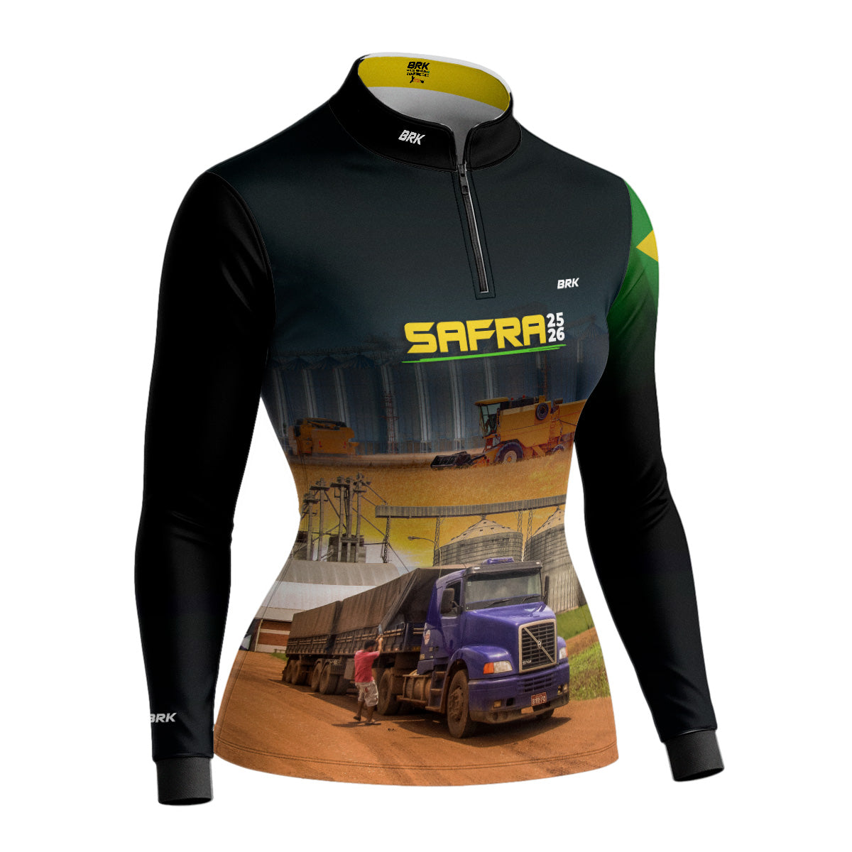 Camisa Agro Feminina Brk Safra Caminhão Preto com Proteção Solar UV50+ - Brk Agro