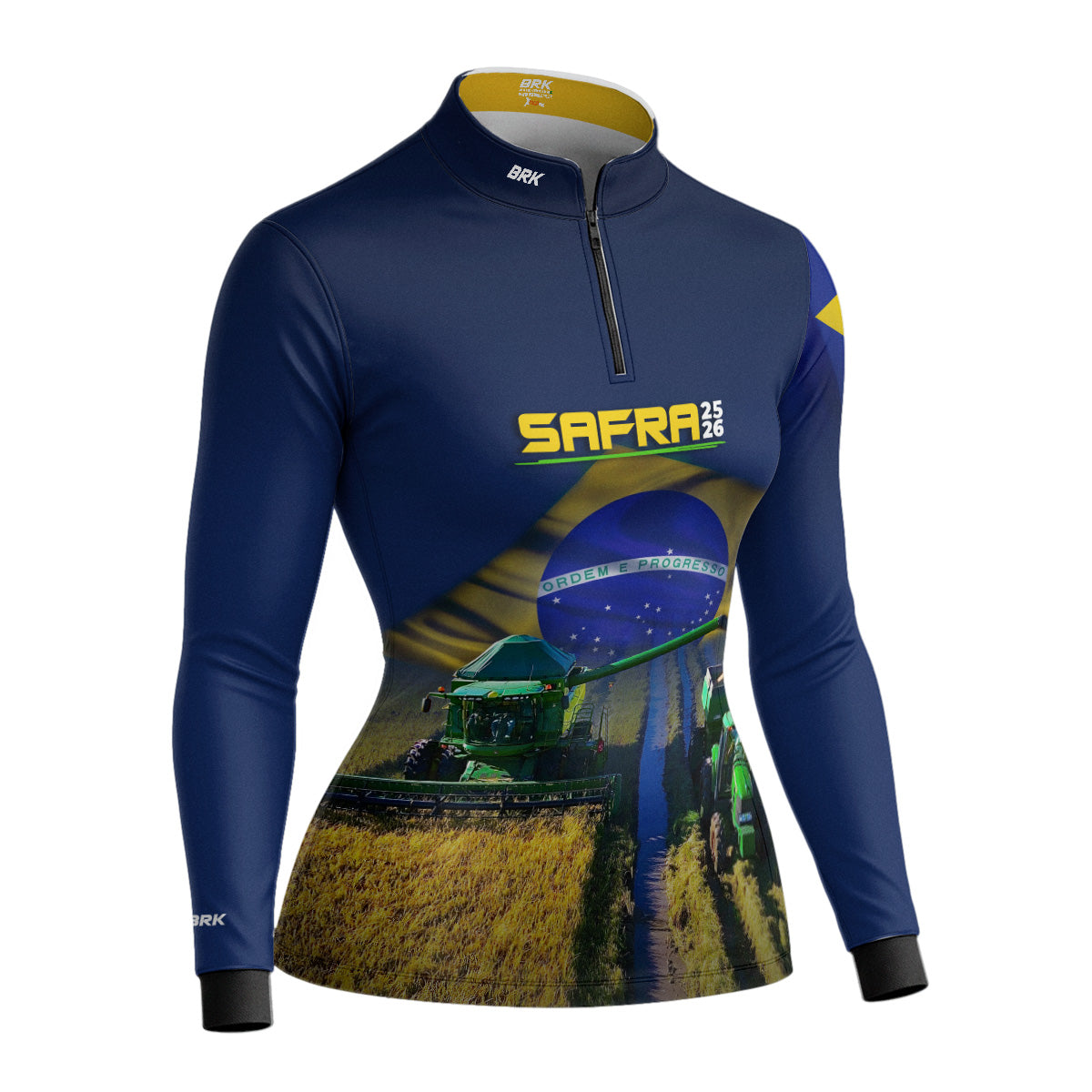 Camisa Agro Feminina Brk Safra Colheitadeira Azul com Proteção Solar UV50+ - Brk Agro