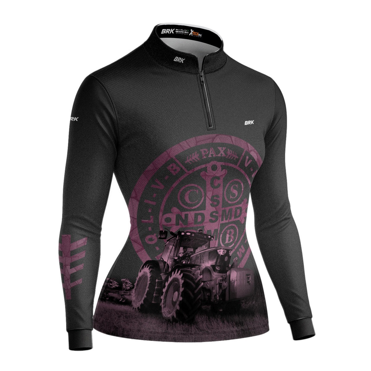 Camisa Agro Feminina Brk Medalhão de São Bento Preto e Rosa UV50+ - Brk Agro