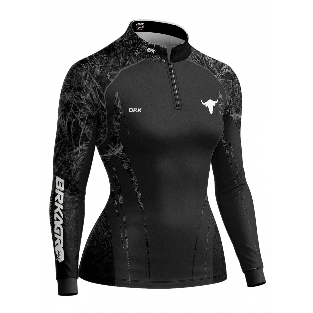 Camisa Agro Feminina Brk Camuflado Real Tree Preta com Proteção Solar UV50+ - Brk Agro
