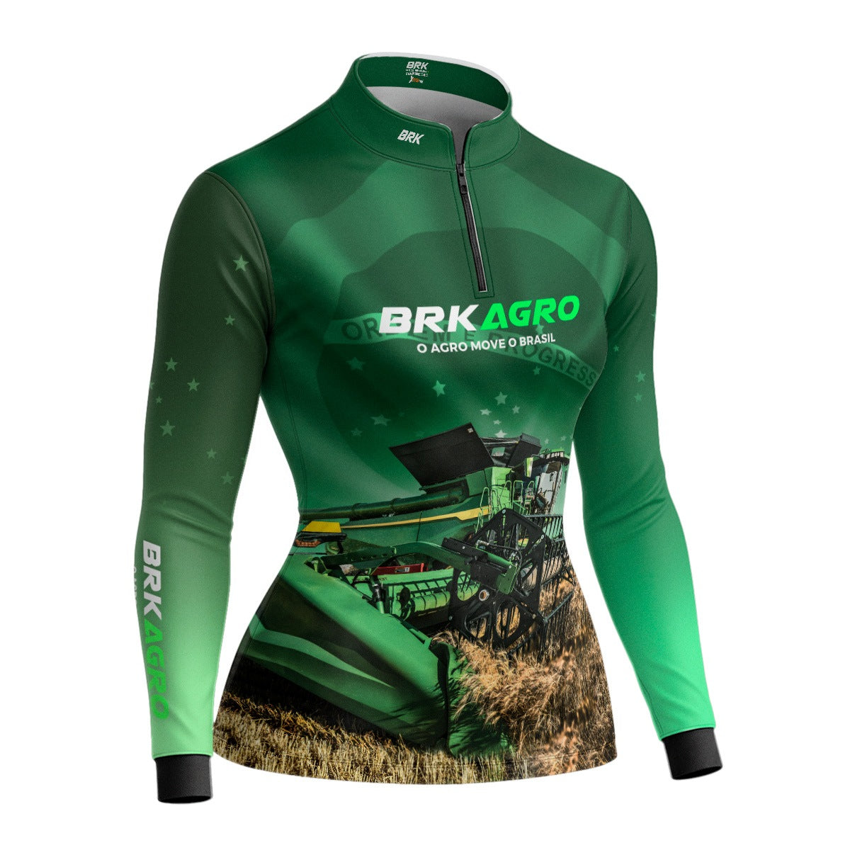 Camisa Agro Feminina Brk o Agro Move o Brasil Colheitadeira com Proteção Solar UV50+ - Brk Agro