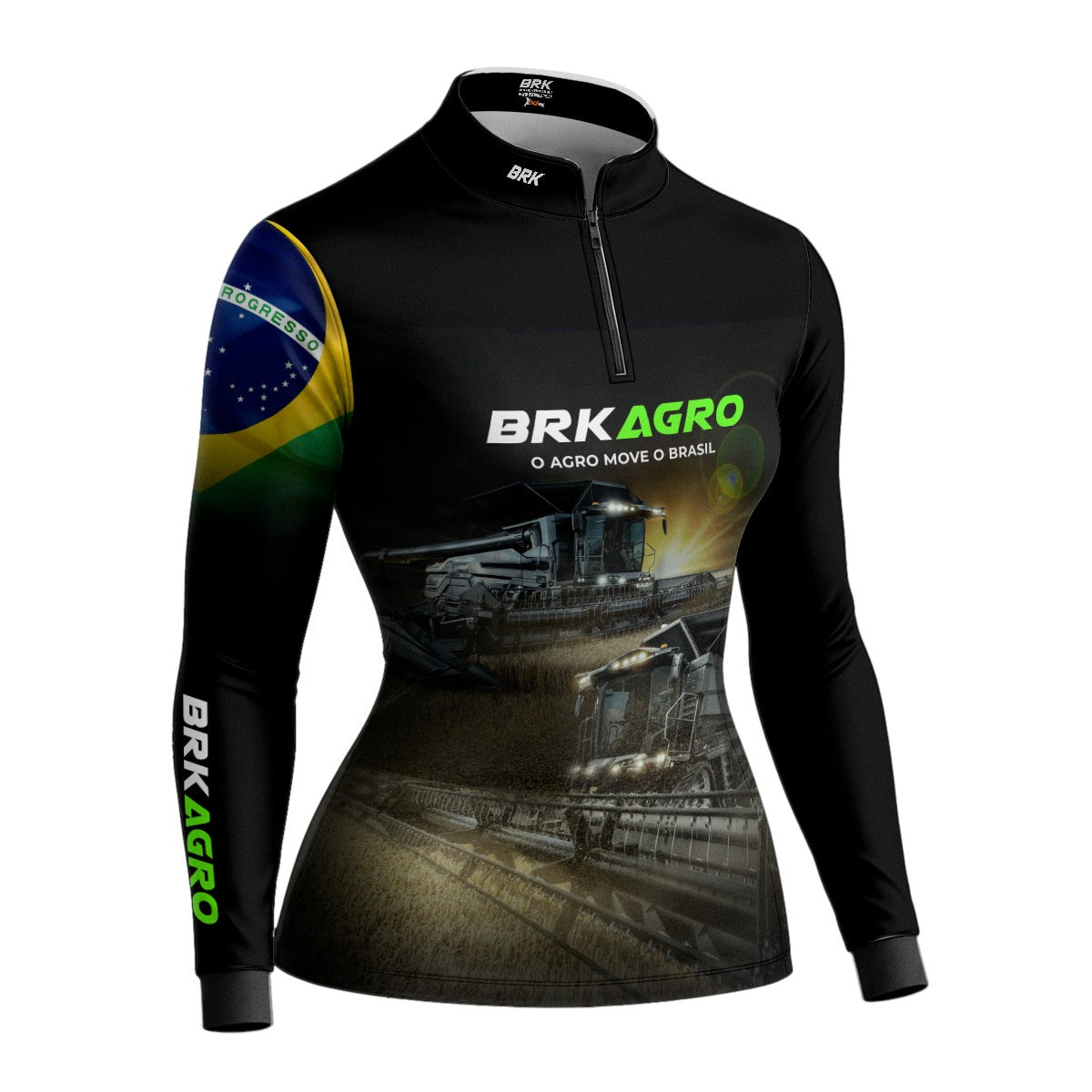 Camisa Agro Feminina Brk Preta Colheitadeira com Proteção Solar UV50+ - Brk Agro