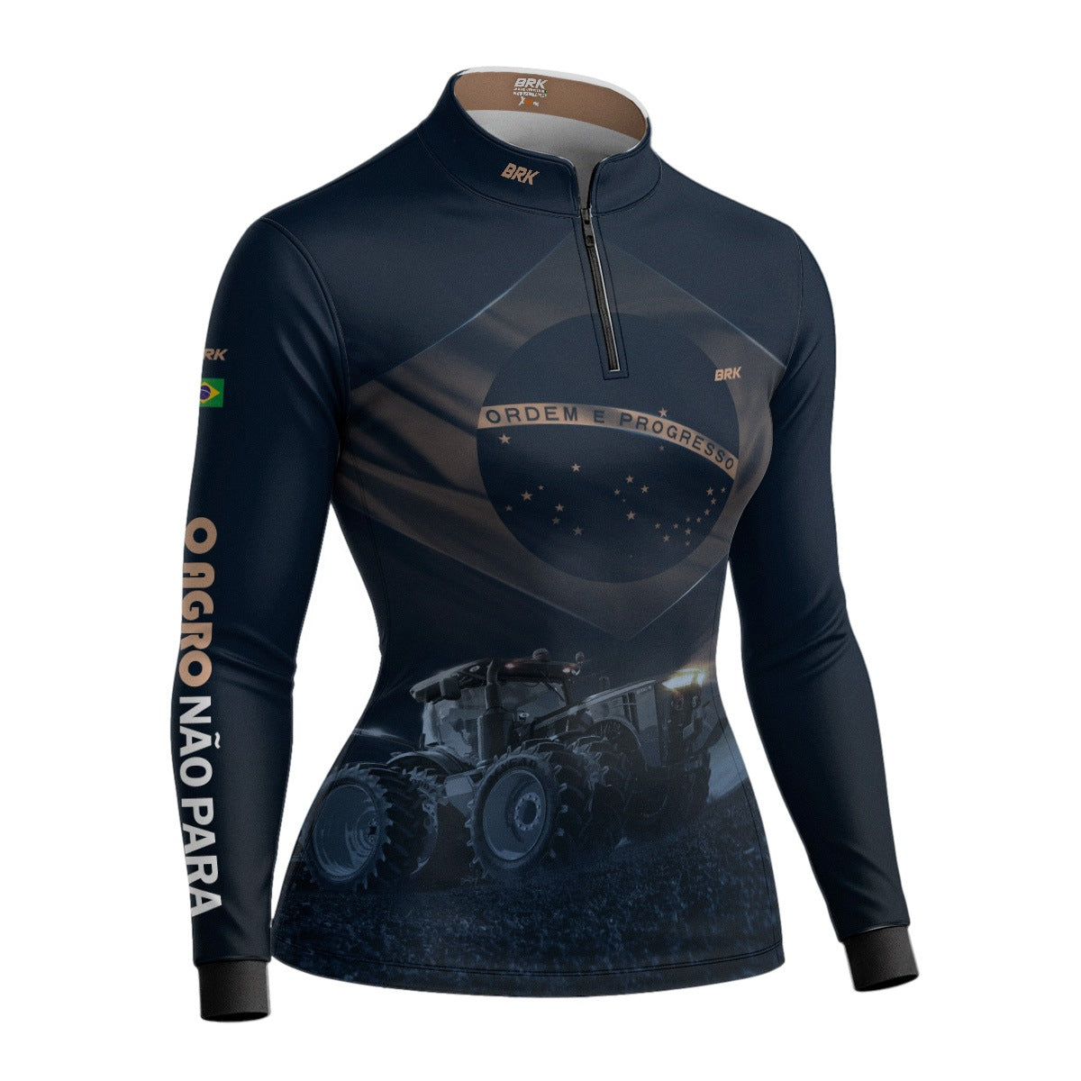 Camisa Agro Feminina Brk Azul Trator Bandeira do Brasil com Proteção Solar UV50+ - Brk Agro