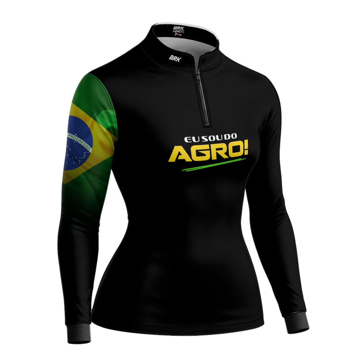 Camisa UV50 Agro Feminina Brk Eu Sou do Agro Preta Básica Bandeira do Brasil - Brk Agro