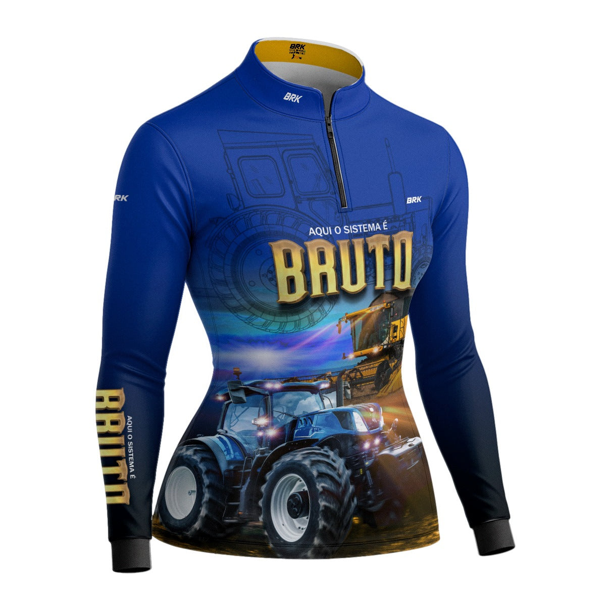 Camisa Agro Feminina Brk Sistema é Bruto Trator Azul com UV50+ - Brk Agro