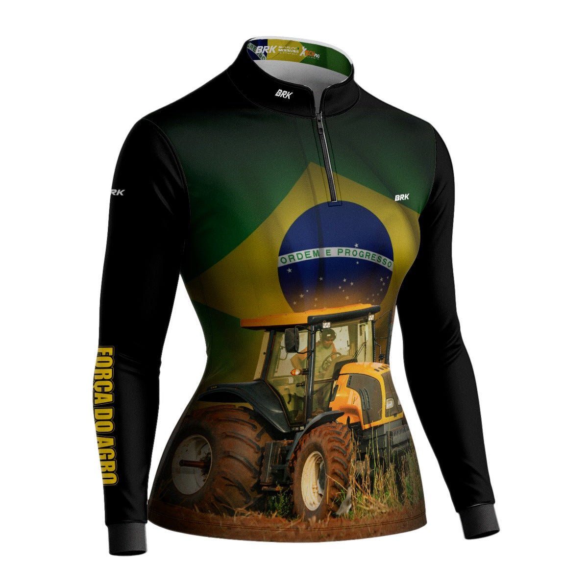 Camisa Agro Feminina Brk Brasil Trator Amarelo com Proteção Solar UV50+ - Brk Agro