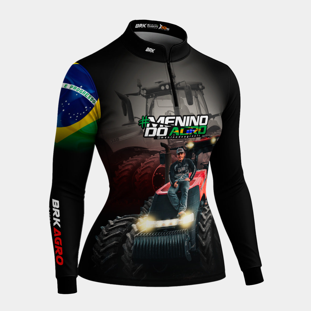 Camisa Feminina Agro Brk Menino do Agro Trator Vermelho com Proteção Solar UV50+