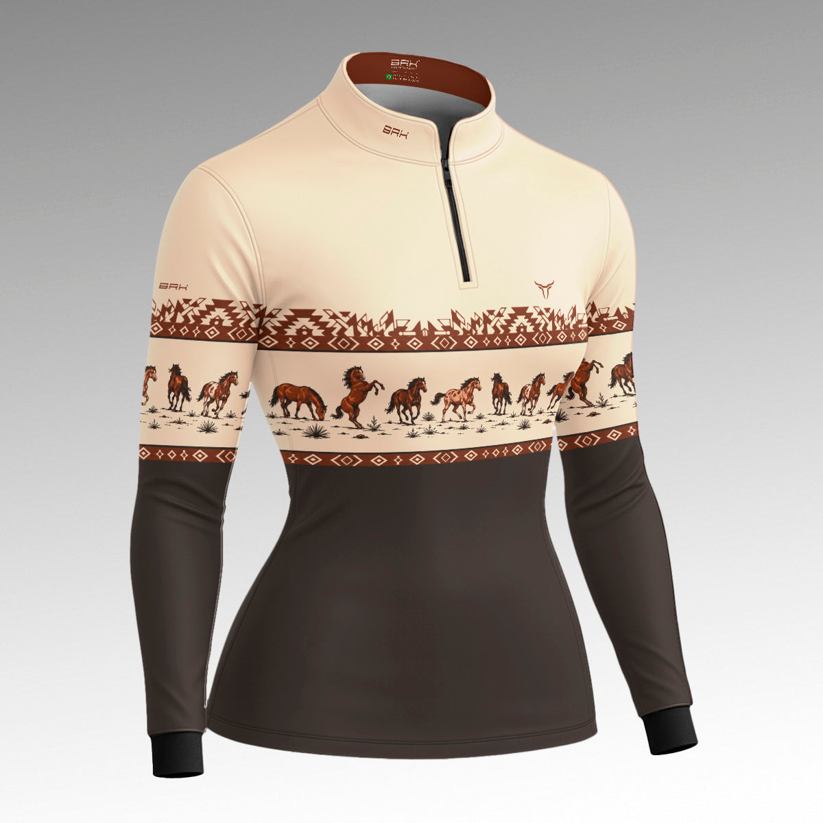 Camisa Feminina Apache Cavalos Marrom com UV50