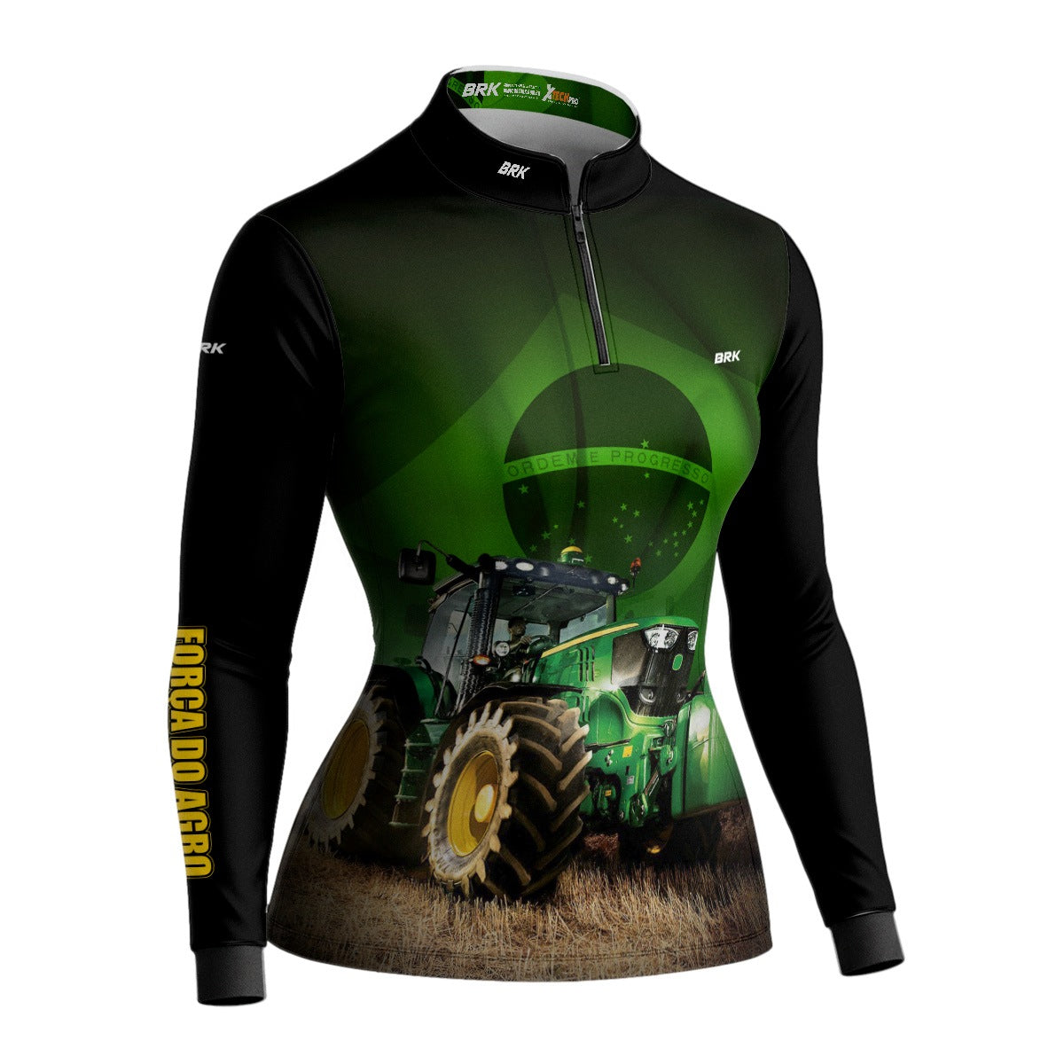 Camisa Agro Feminina Brk Trator Verde Brasil com Proteção UV50+ - Brk Agro
