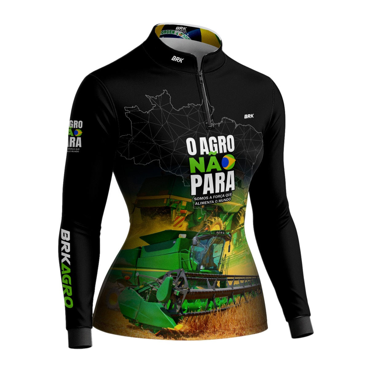 Camisa Agro Feminina Brk O Agro Não Para Trator Verde com UV50+ - Brk Agro