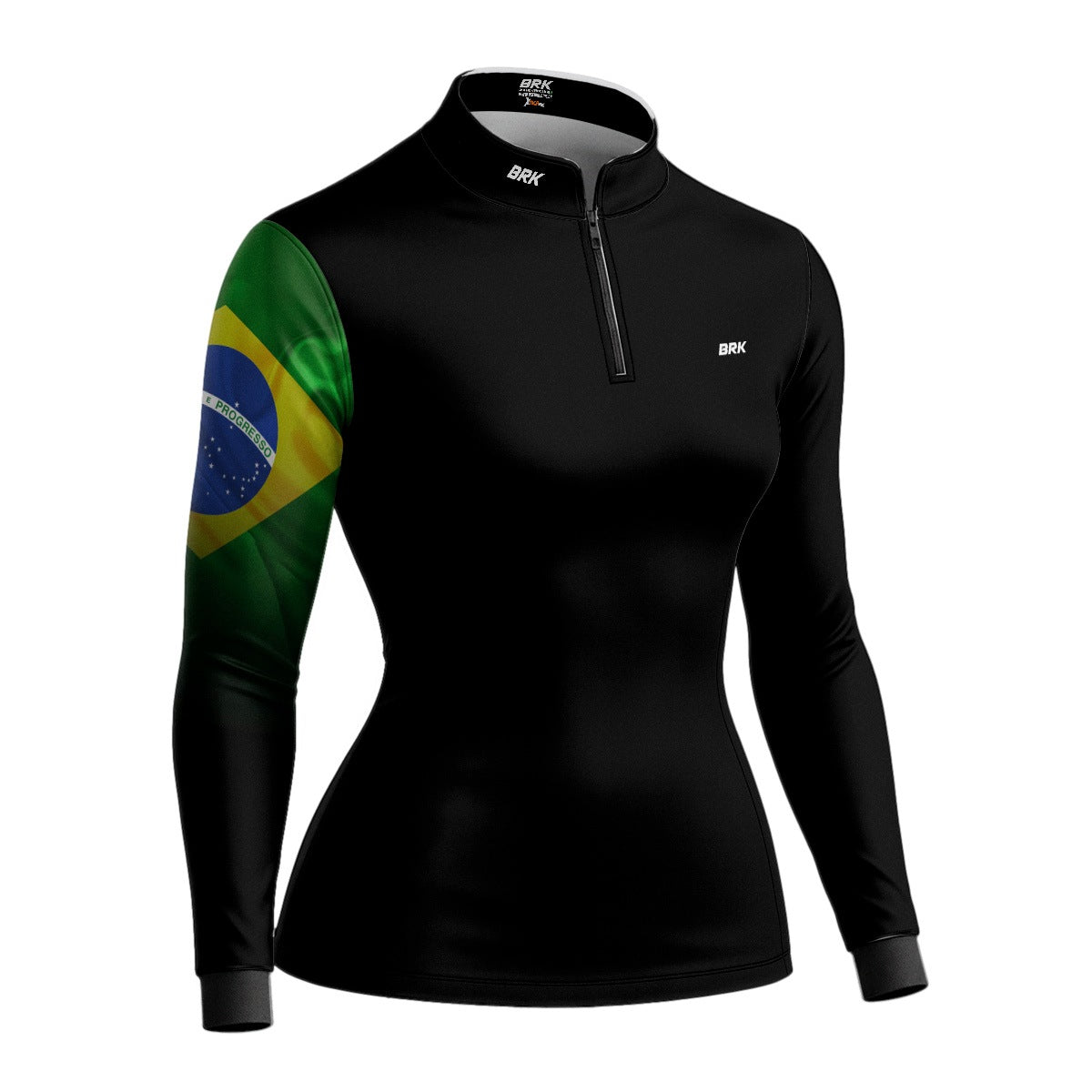 Camisa Feminina Brk Preta Bandeira do Brasil com Proteção Solar UV50 Envio Imediato - Brk Agro