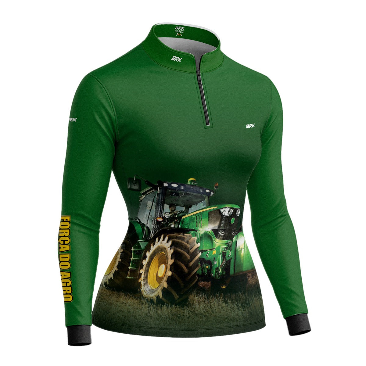 Camisa Feminina Agro Brk Força do Agro Trator Verde com UV50+ - Brk Agro