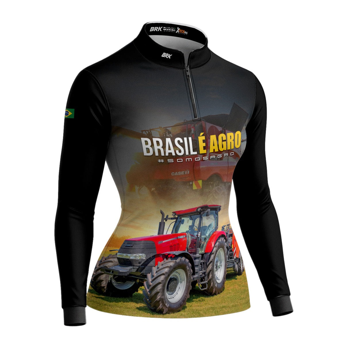 Camisa Agro Feminina Brk Trator Vermelho Brasil é Agro com Proteção UV50 - Brk Agro