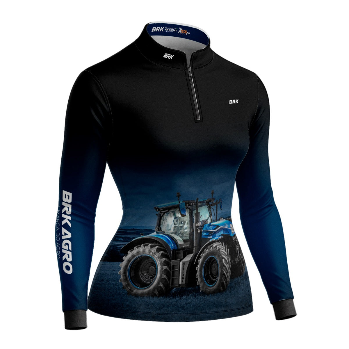Camisa Agro Feminina Brk Preta Degradê Azul Trator T7 com Proteção Solar UV50+ - Brk Agro