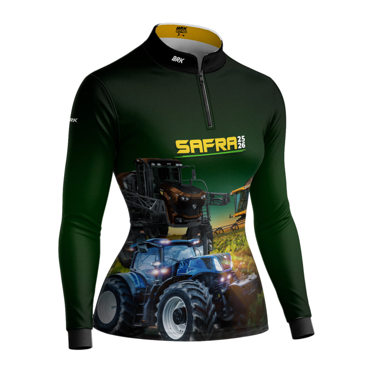 Camisa Agro Feminina Brk Safra Trator Azul Verde com Proteção Solar UV50+ - Brk Agro