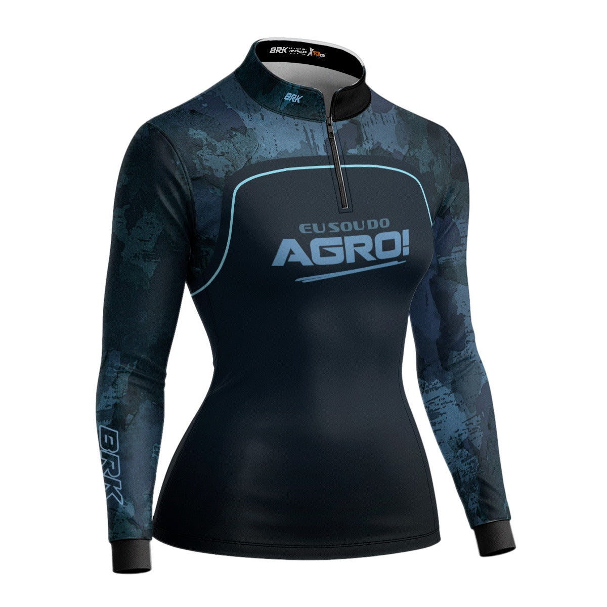 Camisa Agro Feminina Brk Eu Sou Do Agro Camo Azul com Proteção Solar UV50+ - Brk Agro