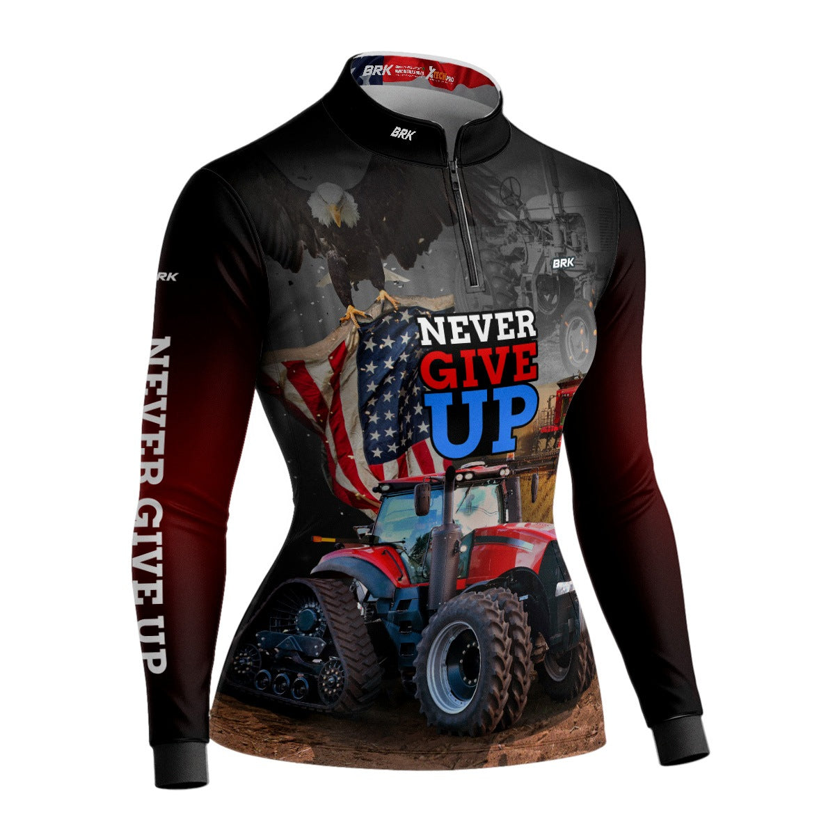 Camisa Agro Feminina Brk Vermelho EUA Never Give Up com UV50+ - Brk Agro