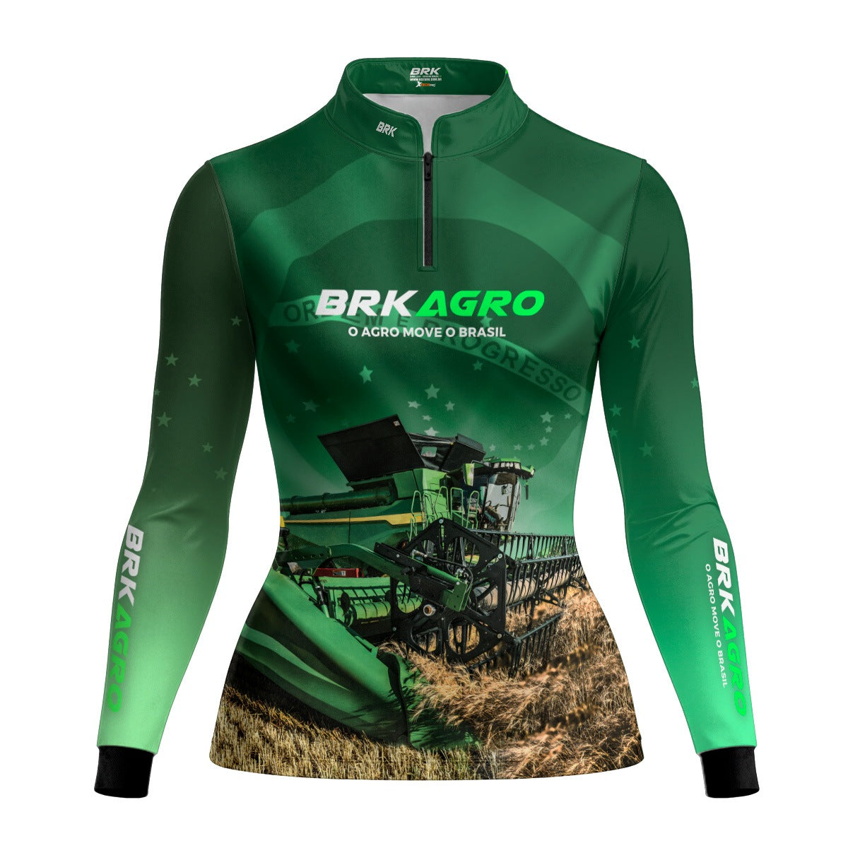 Camisa Agro Feminina Brk o Agro Move o Brasil Colheitadeira com Proteção Solar UV50+ - Brk Agro