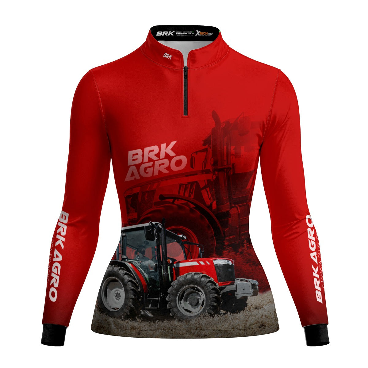 Camisa Agro Feminina Brk Trator MF 4707 Vermelho com Proteção Solar UV50+ - Brk Agro