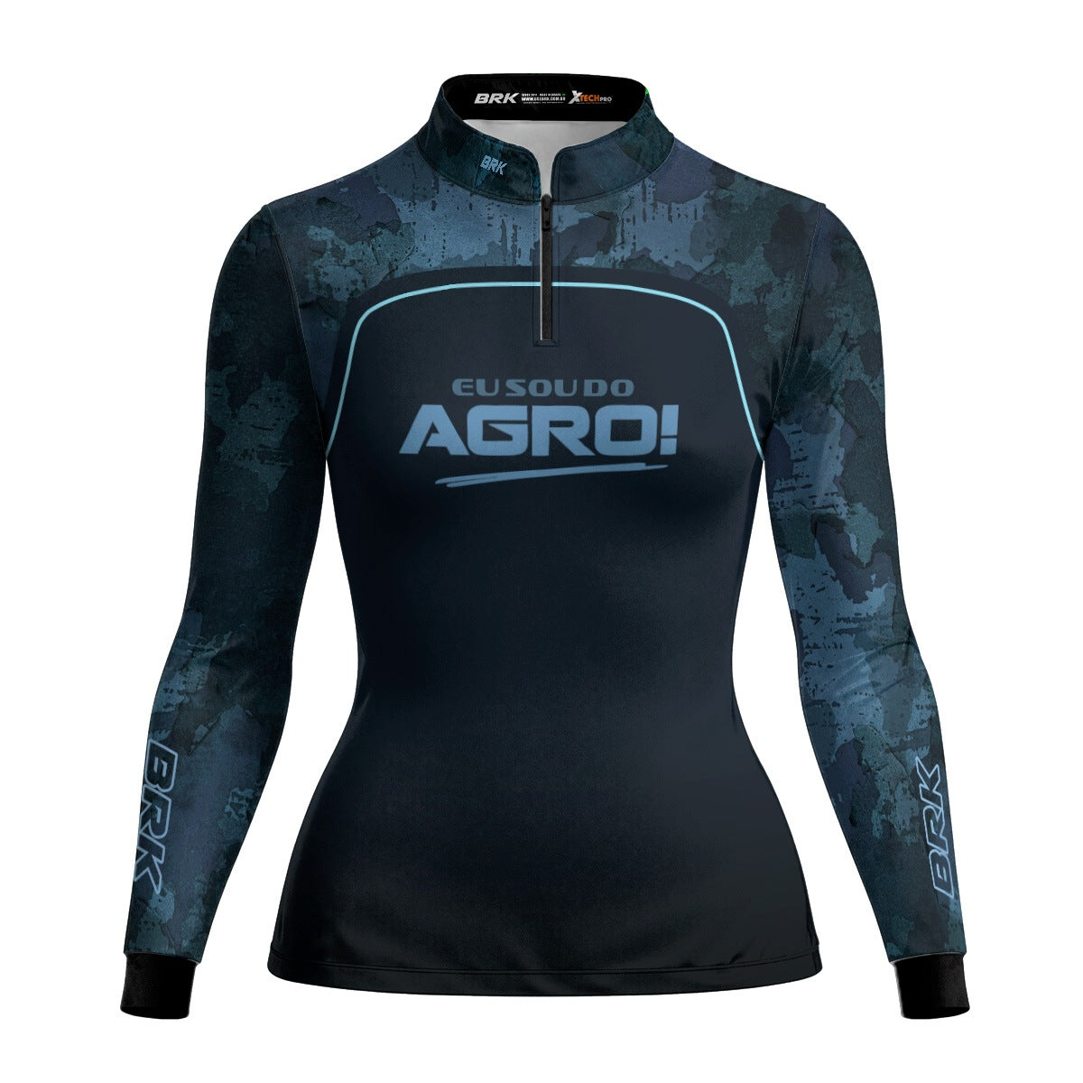 Camisa Agro Feminina Brk Eu Sou Do Agro Camo Azul com Proteção Solar UV50+ - Brk Agro