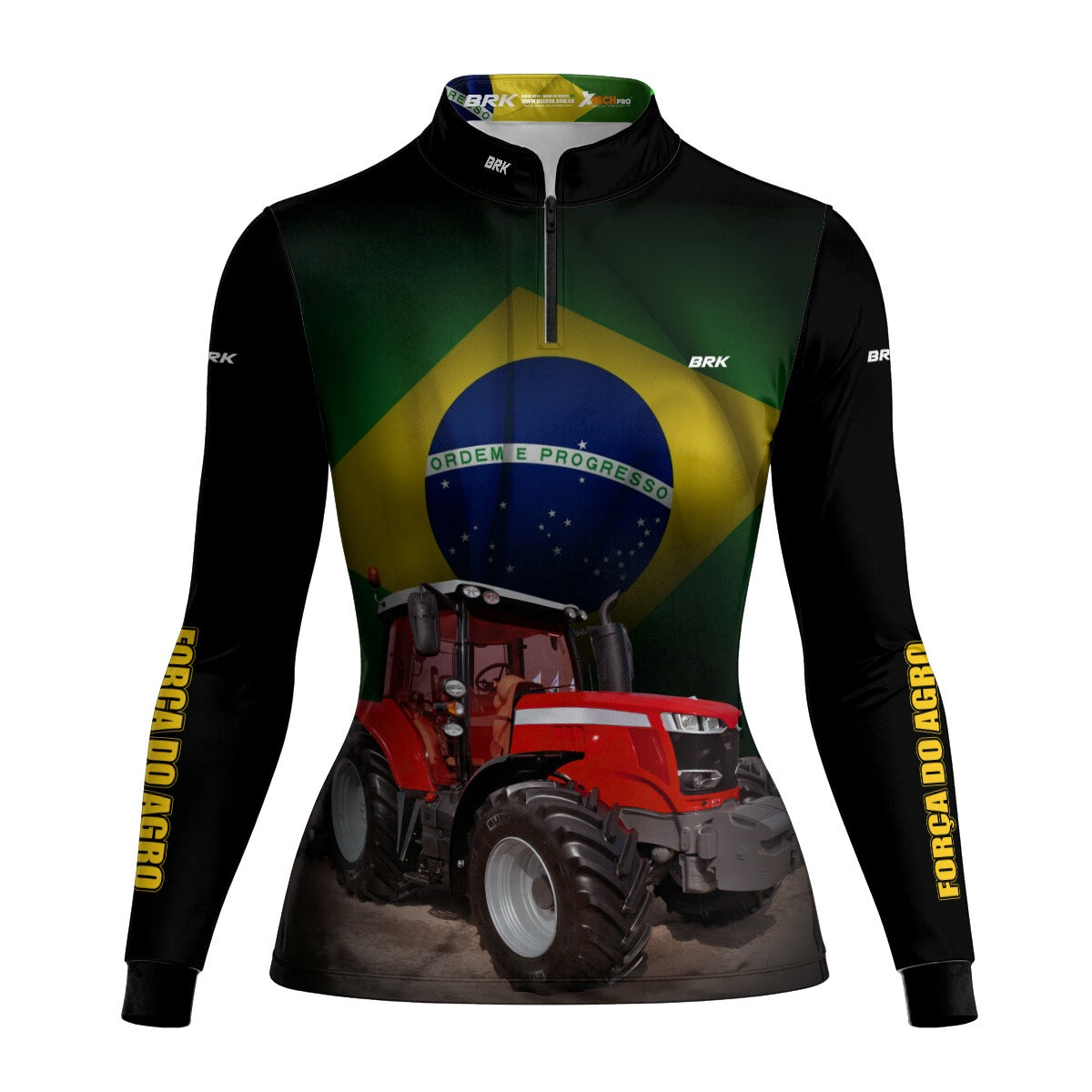 Camisa Agro Feminina Brk Trator Vermelho Bandeira do Brasil com Proteção UV50+ - Brk Agro