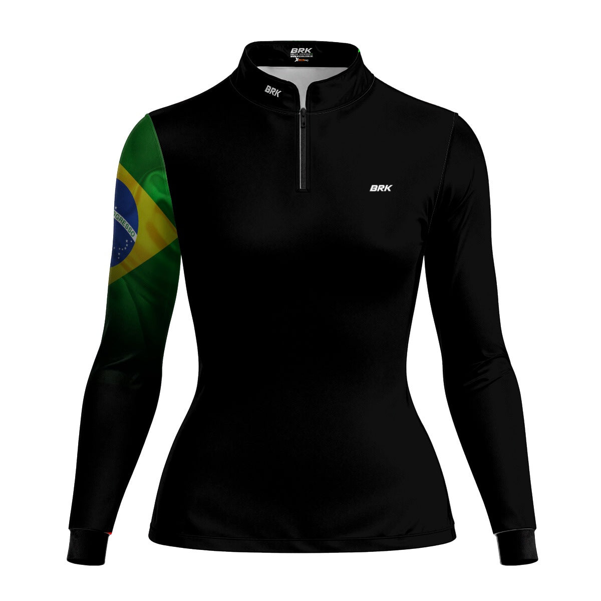 Camisa Feminina Brk Preta Bandeira do Brasil com Proteção Solar UV50 Envio Imediato - Brk Agro
