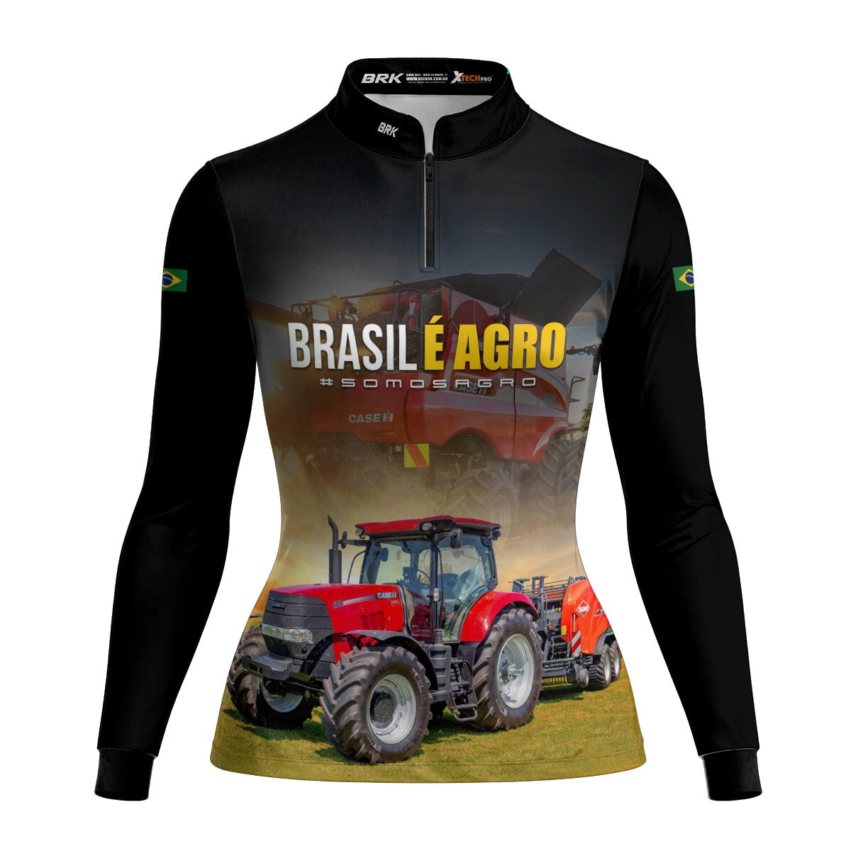 Camisa Agro Feminina Brk Trator Vermelho Brasil é Agro com Proteção UV50 - Brk Agro