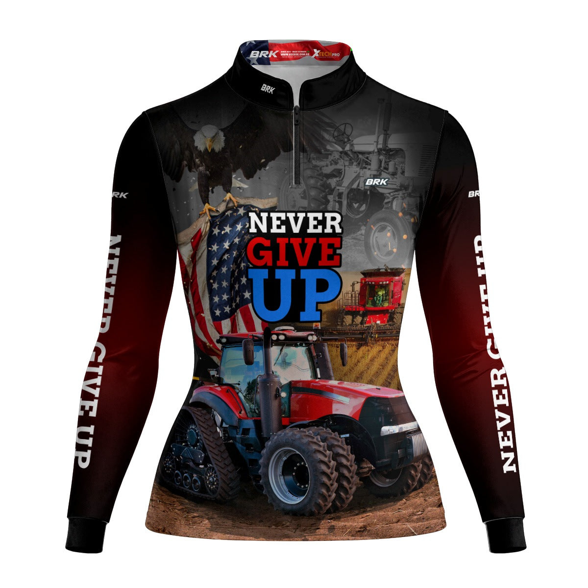 Camisa Agro Feminina Brk Vermelho EUA Never Give Up com UV50+ - Brk Agro