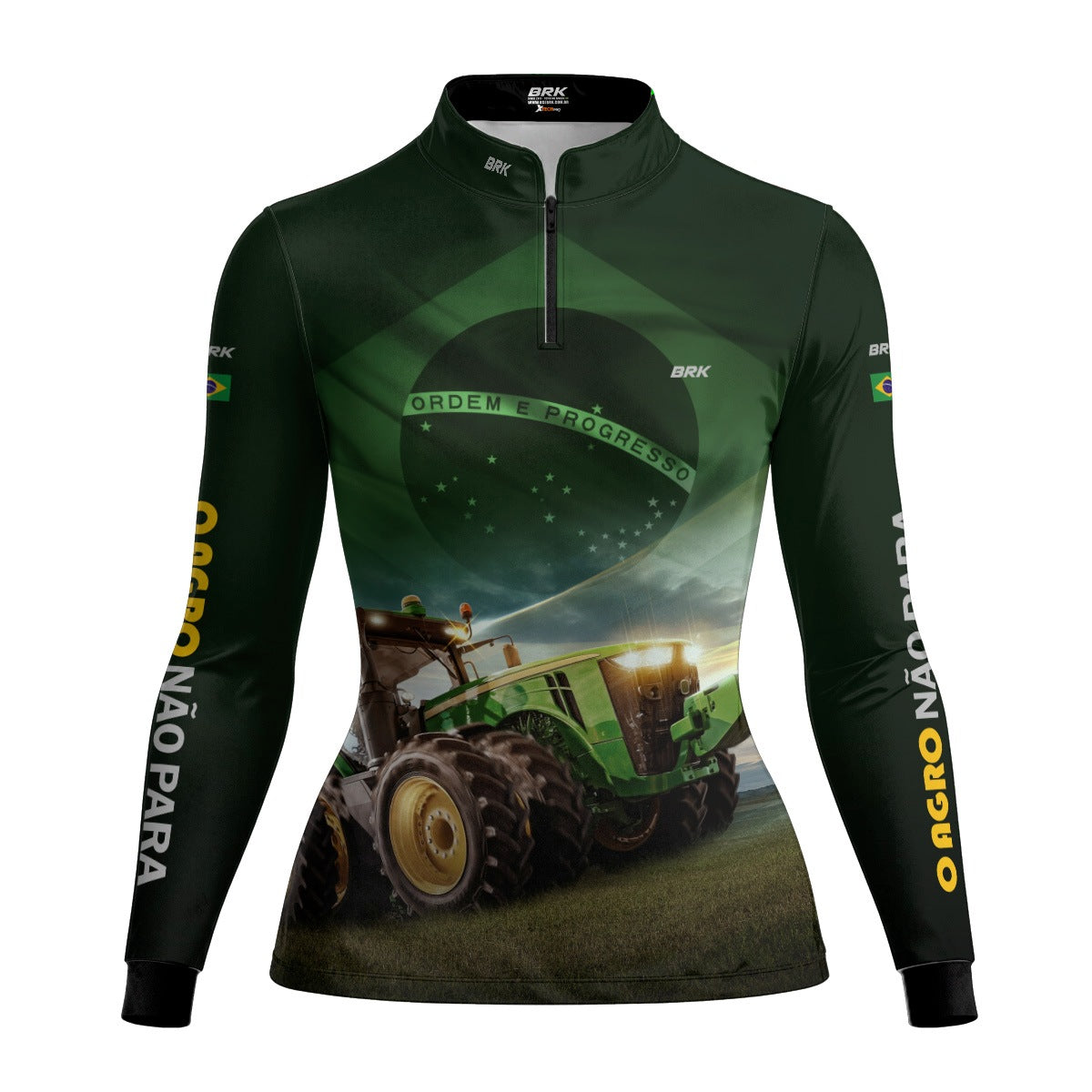 Camisa Agro Feminina Brk Verde Trator Bandeira do Brasil com Proteção Solar UV50+ - Brk Agro