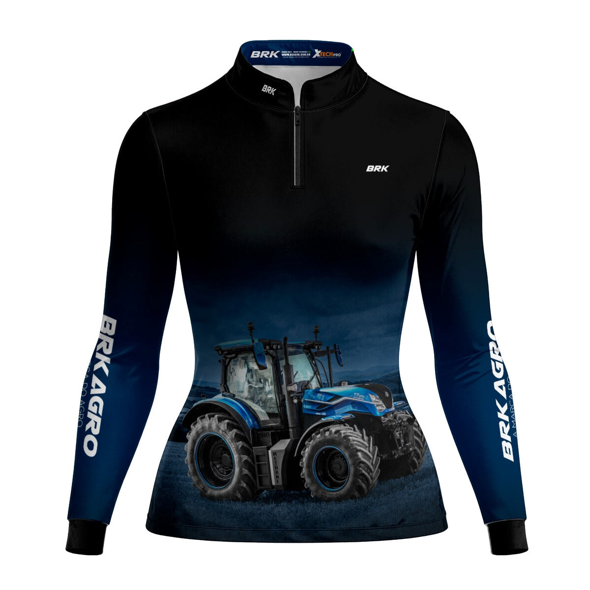 Camisa Agro Feminina Brk Preta Degradê Azul Trator T7 com Proteção Solar UV50+ - Brk Agro