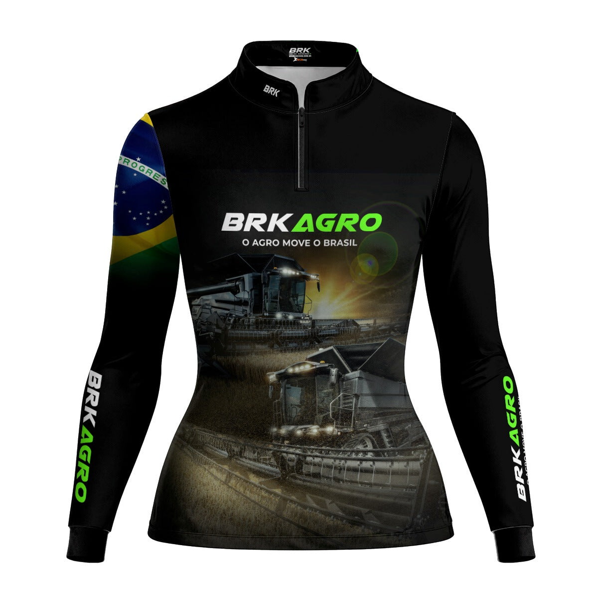 Camisa Agro Feminina Brk Preta Colheitadeira com Proteção Solar UV50+ - Brk Agro