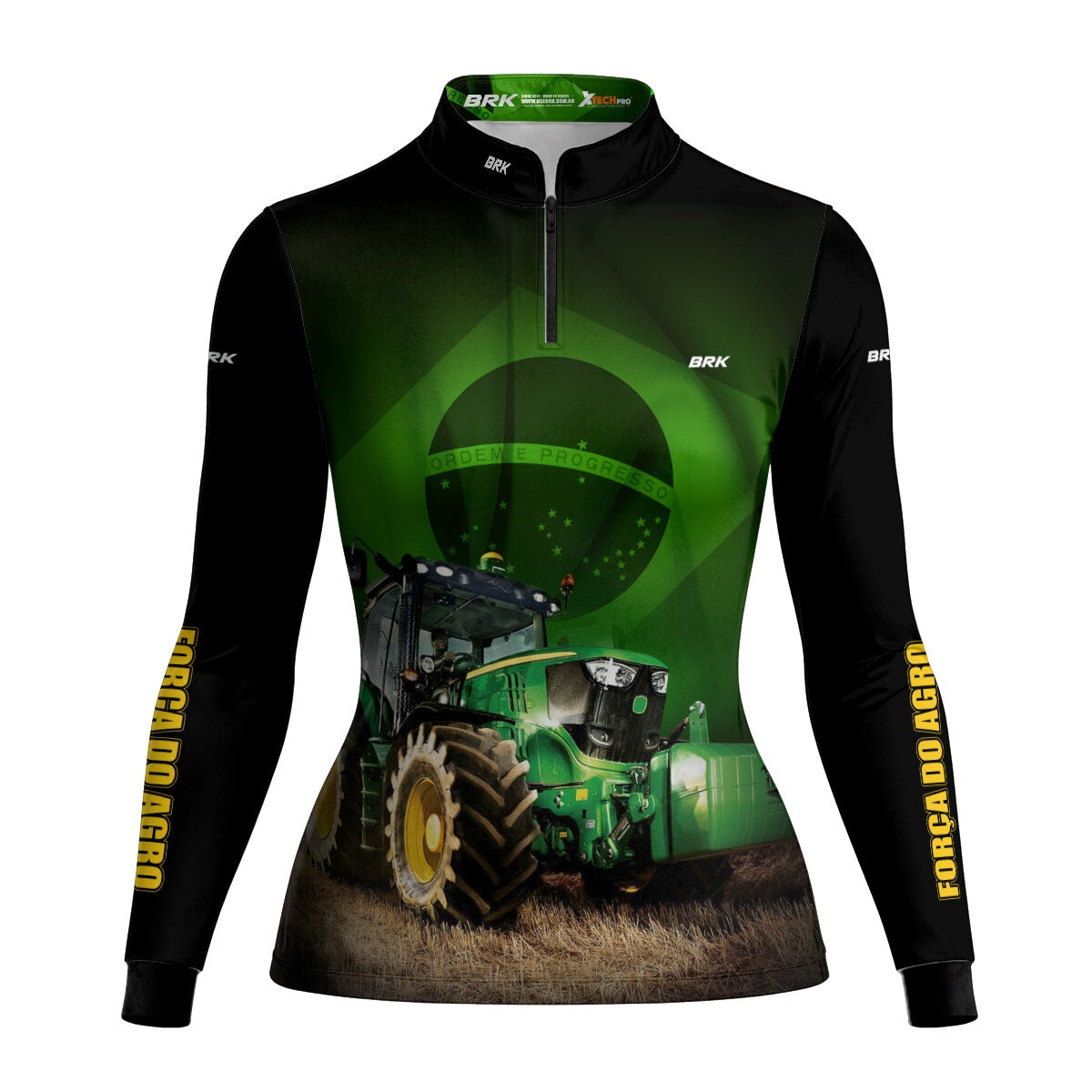 Camisa Agro Feminina Brk Trator Verde Brasil com Proteção UV50+ - Brk Agro