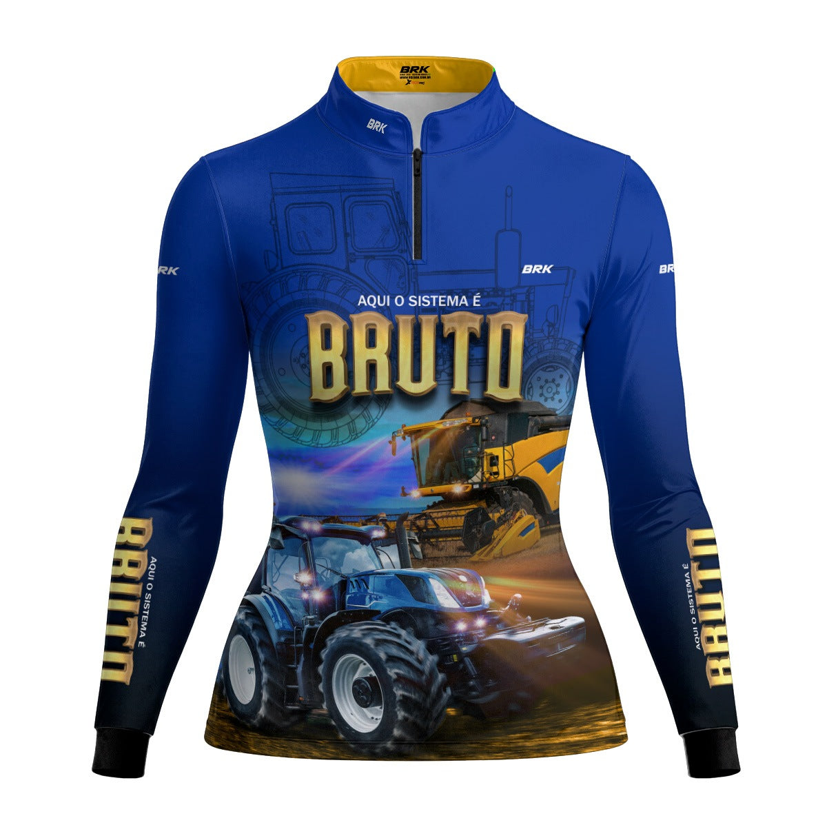 Camisa Agro Feminina Brk Sistema é Bruto Trator Azul com UV50+ - Brk Agro