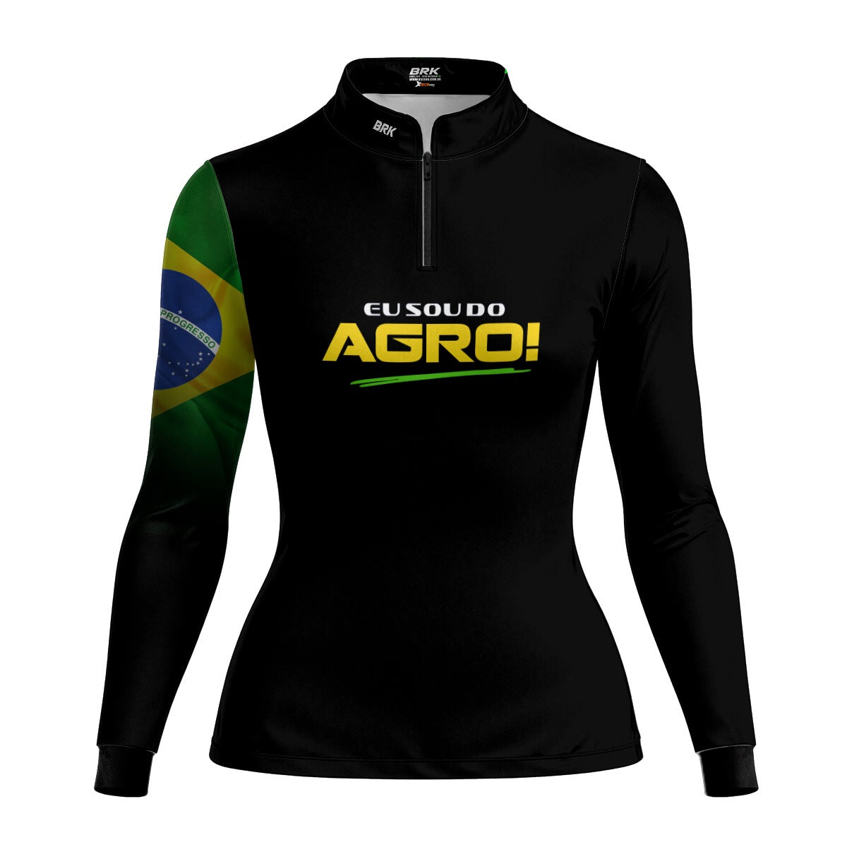Camisa UV50 Agro Feminina Brk Eu Sou do Agro Preta Básica Bandeira do Brasil - Brk Agro