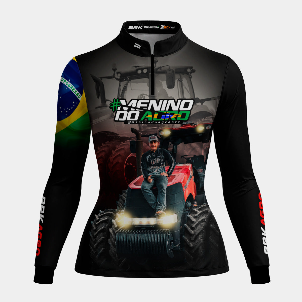 Camisa Feminina Agro Brk Menino do Agro Trator Vermelho com Proteção Solar UV50+