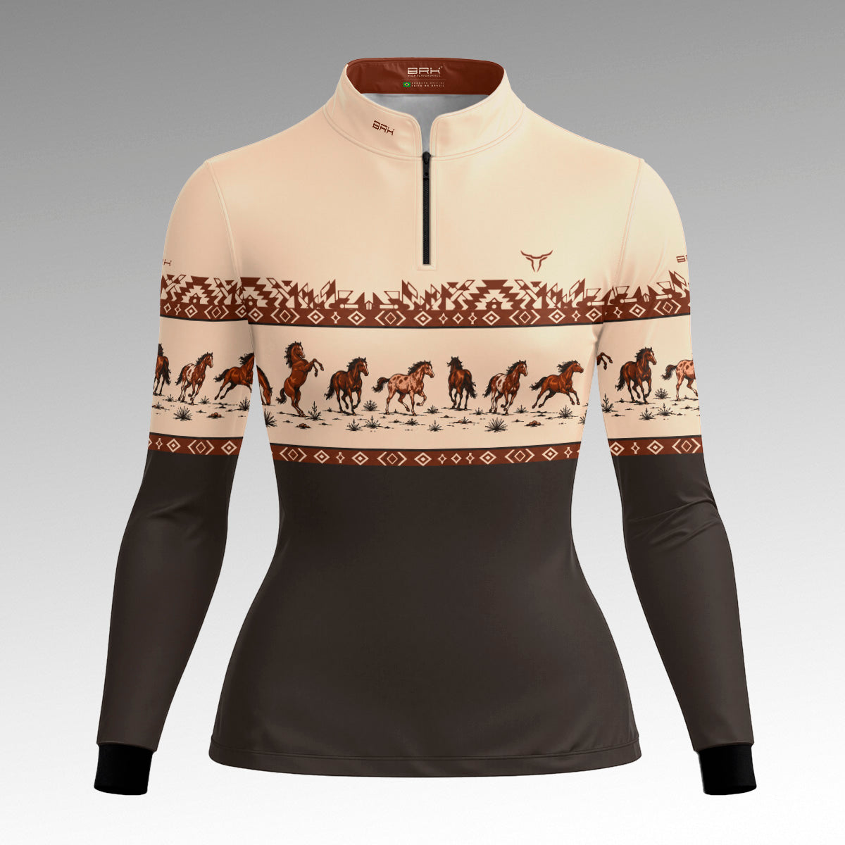 Camisa Feminina Apache Cavalos Marrom com UV50