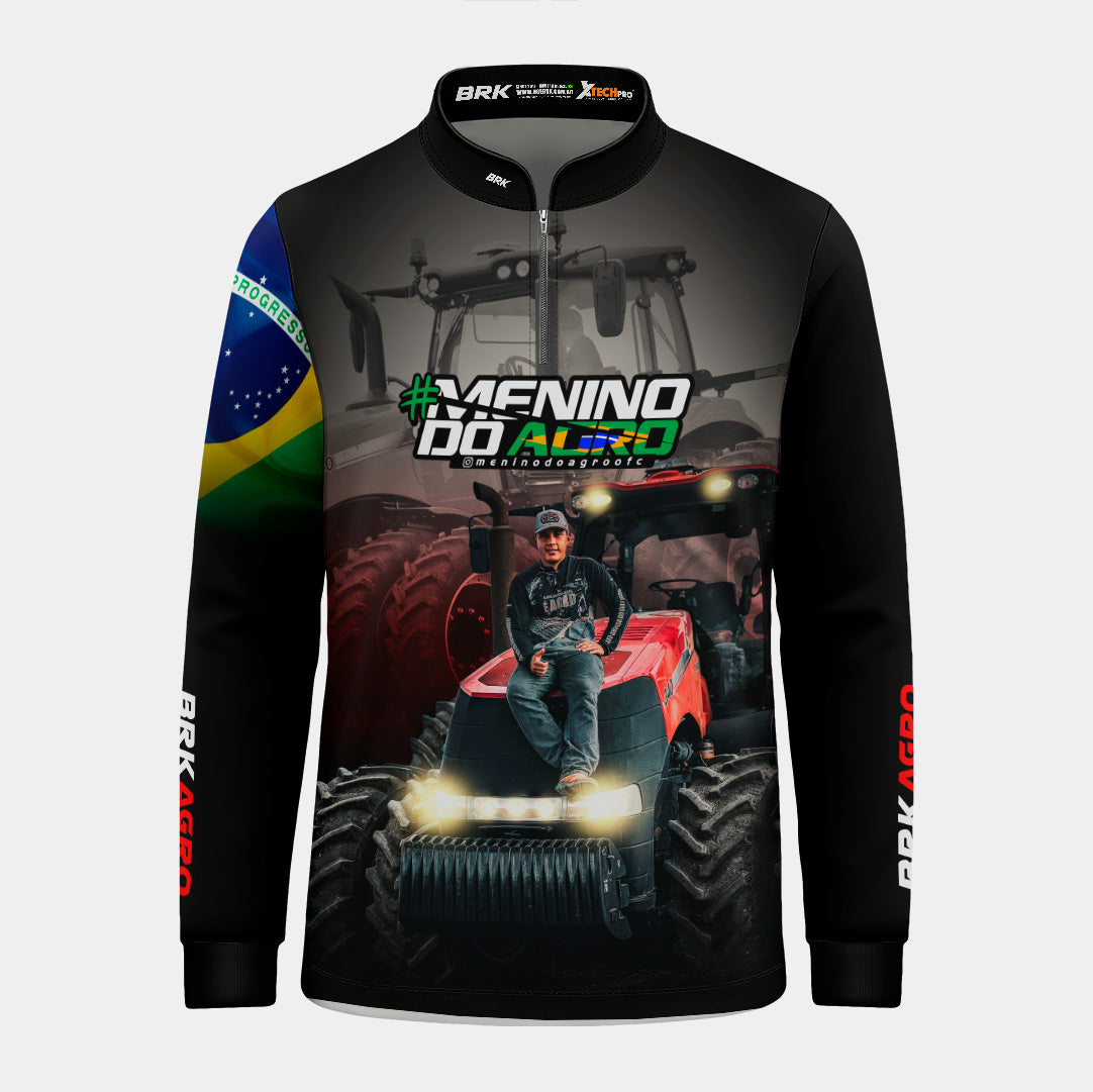 Camisa Infantil Agro Brk Menino do Agro Trator Vermelho com Proteção Solar UV50+
