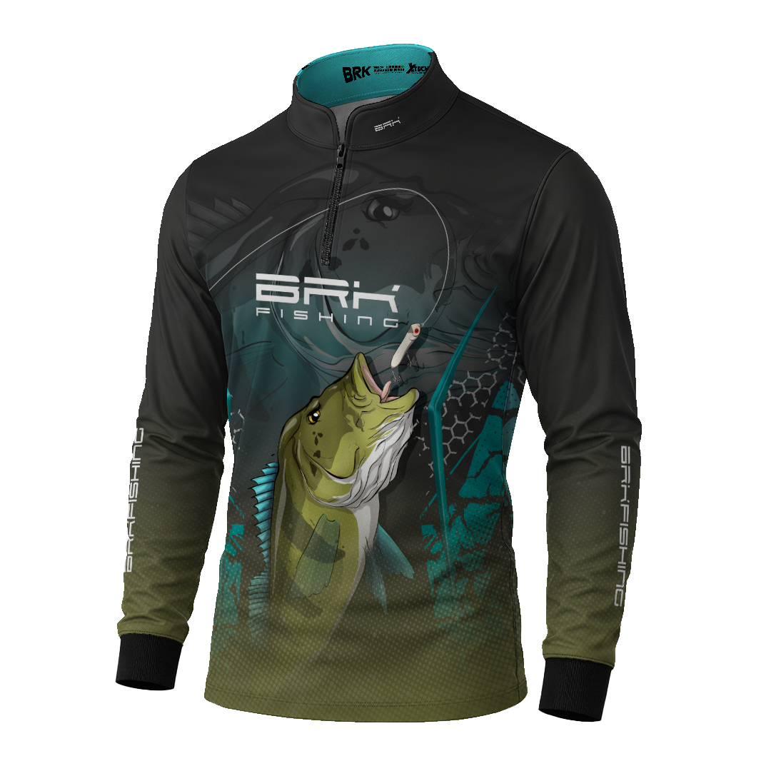 Camisa de Pesca Azul e Preta Brk Tucunaré Azul com UV50+